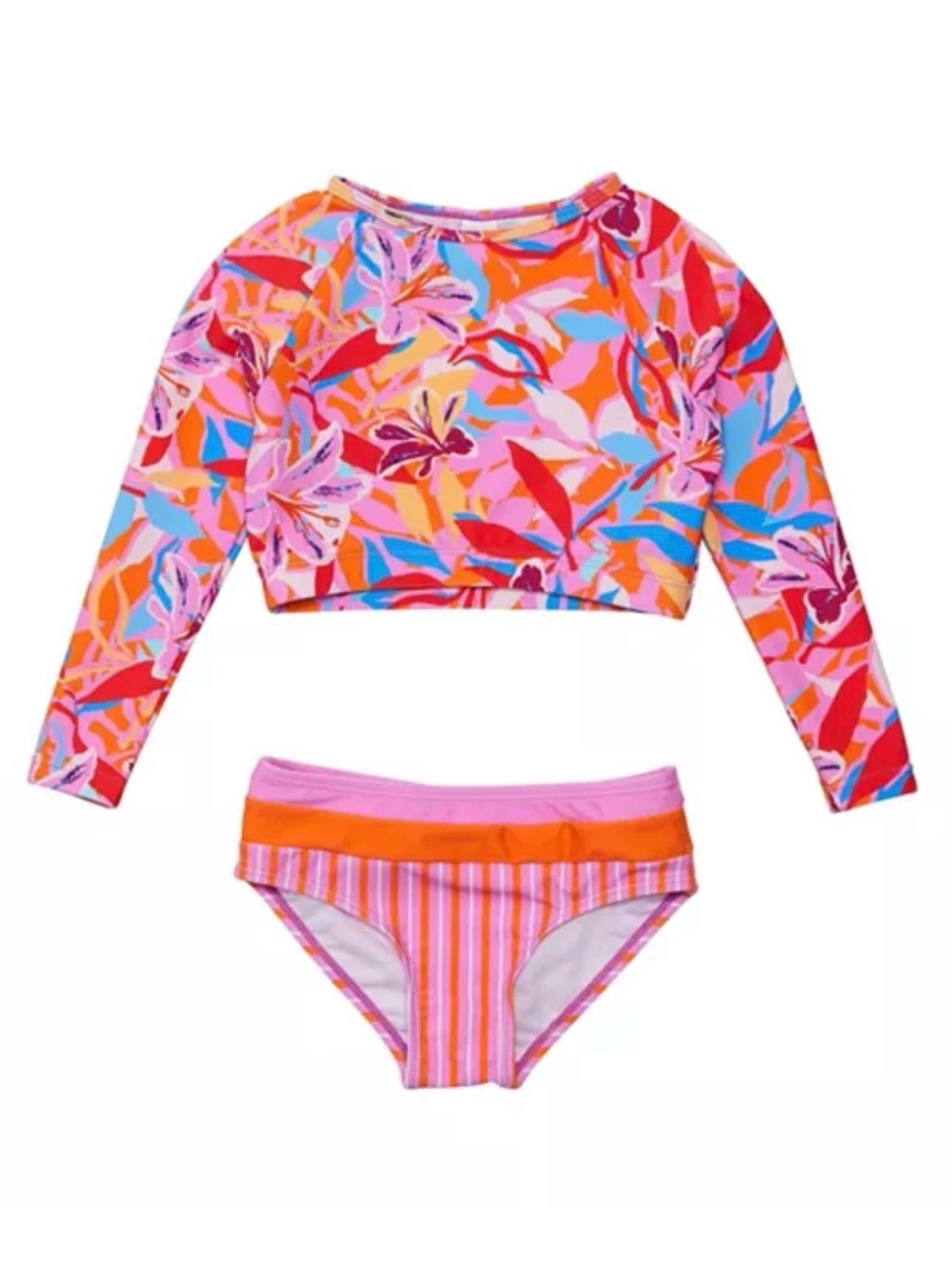 Snapper Rock Girls' Pink & Orange Floral Long-Sleeve Rashguard Set
